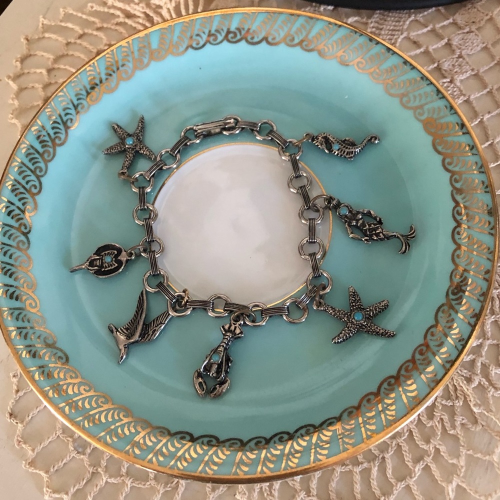 Vintage Silver & Turquoise Beach Charm Bracelet - Picture 12 of 13